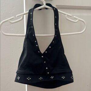 Black Halter Top with Rhinestone Accents